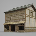 Ancient Traditional Two Story Wooden Building With Tile Roof And Overhanging Eaves