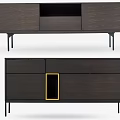 Modern Entryway And Side Cabinets With Dark Wood Finish Black Metal Legs And Gold Accent