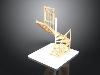Wooden Spiral Staircase Architectural Model with White Base and Dark Background 3d model