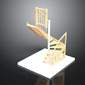 Wooden Spiral Staircase Architectural Model with White Base and Dark Background