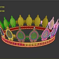 Elegant Yellow Crown Jewelry With Red Gemstones And Detailed Design