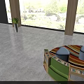 Bright Modern School Building Study Area With Wooden Ceiling Green Bookshelves And Colorful Rugs