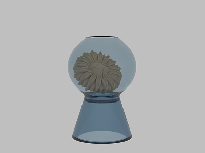 Decorative Ornament Set With Blue Glass Spherical Vase Conical Base And Beige Flower 3d model