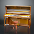 Wooden Upright Piano With Black And White Keyboard And Pink Stool