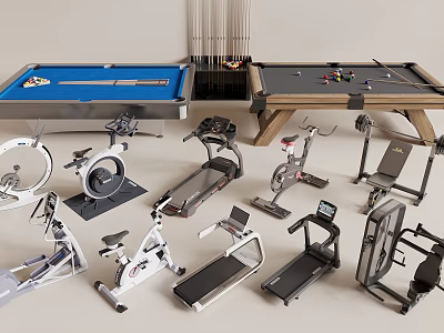 Modern Home Fitness Equipment Collection With Treadmill Exercise Bike And Strength Machines 3d model