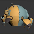 3D Robot Character With Yellow Blue Mechanical Ears Round Body And Digital Eyes