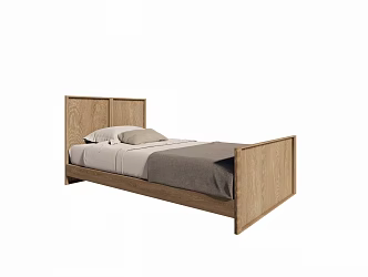 Modern Bedroom Simple Wooden Single Bed 3d model