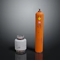 Rusted Orange Gas Cylinder And White Metal Rim Container On Black Background