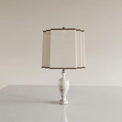 Elegant Table Lamp Featuring White Ceramic Base Square Linen Shade And Floral Accents 3d model