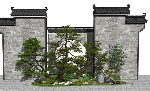 New Chinese style landscape sketch courtyard landscape sketch dry landscape 3d model