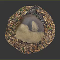 Wood Stone Material Pile With Surrounding Shavings And Small Green Plants
