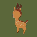 Cartoon Deer Fawn With Big Eyes Pink Cheeks And White Spots On Green Background
