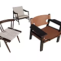 Three Different Style Leisure Chairs With Wooden Frames Woven Fabric And Leather Seats