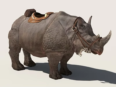 Rhino With Brown Leather Saddle And Bridle Standing On White Background 3d model