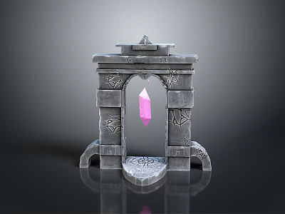 Stone Archway Structure With Floating Pink Crystal And Carved Star Details 3d model