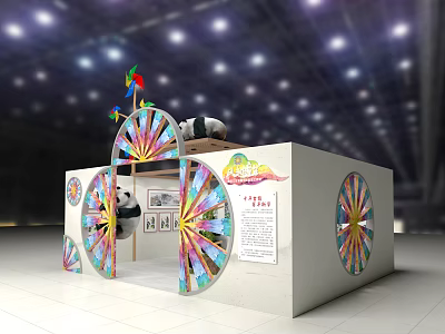 Colorful Exhibition Booth With Panda Elements And Ferris Wheel Decorations 3d model