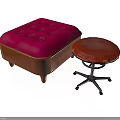 Pink Tufted Ottoman With Wooden Frame And Round Red Stool Black Metal Base With Wheels