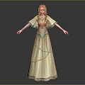 Golden Haired Elven Princess Character In Green Yellow Gown With Pearl Embellishments