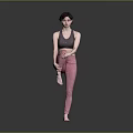 Woman Stretching Leg in Gray Tank Top and Pink Leggings Against Gray Background