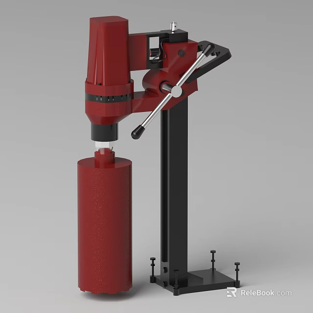 Industrial Heavy Duty Drilling Machine with Red Vertical Stand and Black Frame for Precision Metalworking 3d model 