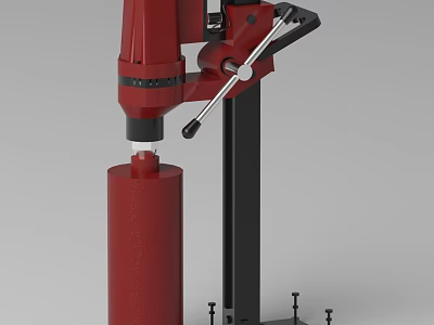 Industrial Heavy Duty Drilling Machine with Red Vertical Stand and Black Frame for Precision Metalworking 3d model