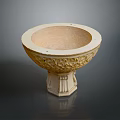 Intricately Carved Stone Bowl With Floral Patterns On Decorative Pedestal Base
