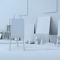 Figure Paintings On Easels With Bust Sculpture And Plaster Models In Art Studio 3d model