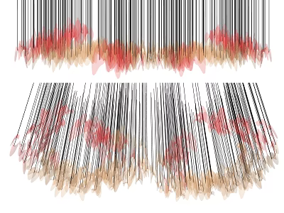 Modern Chandelier With Long Slender Rods And Red Beige Decorative Elements 3d model