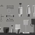 Modern Bathroom Interior With Toilet Urinals Wall Mounted Shelves And Towel Racks