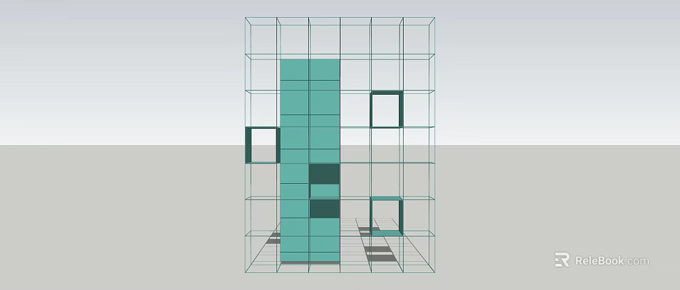 Modern Display Shelf With Grid Structure And Multi Layer Open Compartments 3d model 