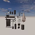 Modern Bathroom Cabinet Rack With Hanging Folded Towels Metal Accessories And Toiletries