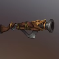 Wolf Head Designed Fantasy Weapon With Wooden Stock Metal Barrel And Golden Accents