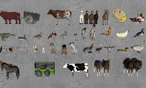 Modern Animal Poultry Livestock Cattle Sheep Horse Chicken Duck Goose Dog Rabbit Cat 3d model