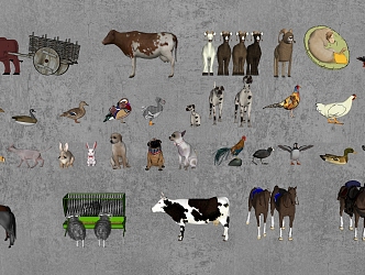 Modern Animal Poultry Livestock Cattle Sheep Horse Chicken Duck Goose Dog Rabbit Cat 3d model