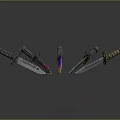Five Different Knives with Colorful Blades and Unique Handle Textures