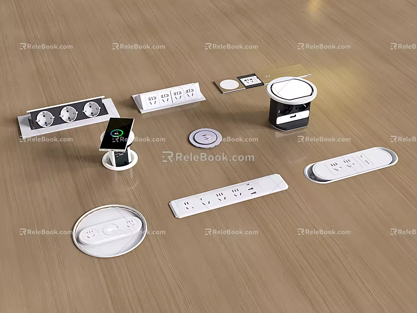 Modern embedded multi-function socket desktop socket flip patch cord board 3d model