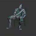 Mechanical Robot Sitting On Dark Chair With Silver Gray And Light Green Metallic Structure