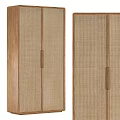 Natural Wooden Wardrobe With Woven Door Panel And Metal Handles Design Style