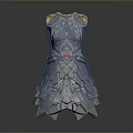 Silver Metallic Dress with Geometric Scale Design and Red Gemstone Accent