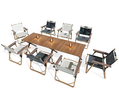 Dining Table And Chairs Set With Wooden Top Metal Frame Folding Chairs And Candles 3d model