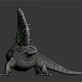 Prehistoric Reptile With Green Spiked Sail Back Gray Body And Shiny Surface