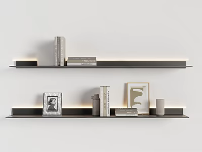 Modern Wall Mounted Shelving Unit with Books Photo Frame Decorative Items and Letter Decor 3d model
