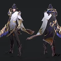 Game Movie Character Wearing White Gold Armor With Blue Accents Long Hair And Large Weapon