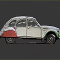 Snow Covered Vintage Classic Car With White Body Red Bumper And Green Wheels