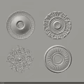 Four Plaster Carved Ceiling Decorations Featuring Intricate And Simple Ornate Designs 3d model