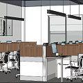Public Office Space Interior Design With Cubicles Computers Office Chairs And Pendant Lights 3d model