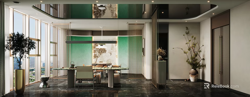 Elegant New Chinese Style Hotel Chess And Card Room With Luxury Comfortable Spacious Interior Design 3d model 