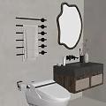 Modern Bathroom Interior Design With Toilet Towel Rack Mirror And Wooden Sink Cabinet