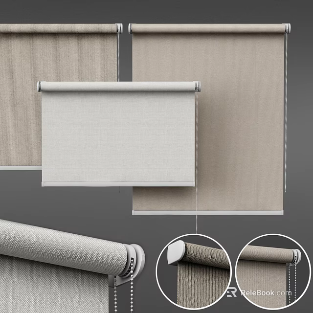 Beige Linen Fabric Roller Blinds For Modern Home Light Filtering Decor 3d model 