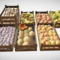 Assorted Fresh Fruits Vegetables and Fish in Wooden Crates for Daily Living Supplies